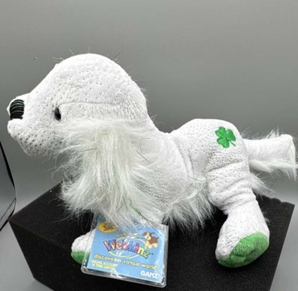 Webkinz St. Pat's Setter Plush Dog White/Green Shamrock HM476 Sealed Code 2007